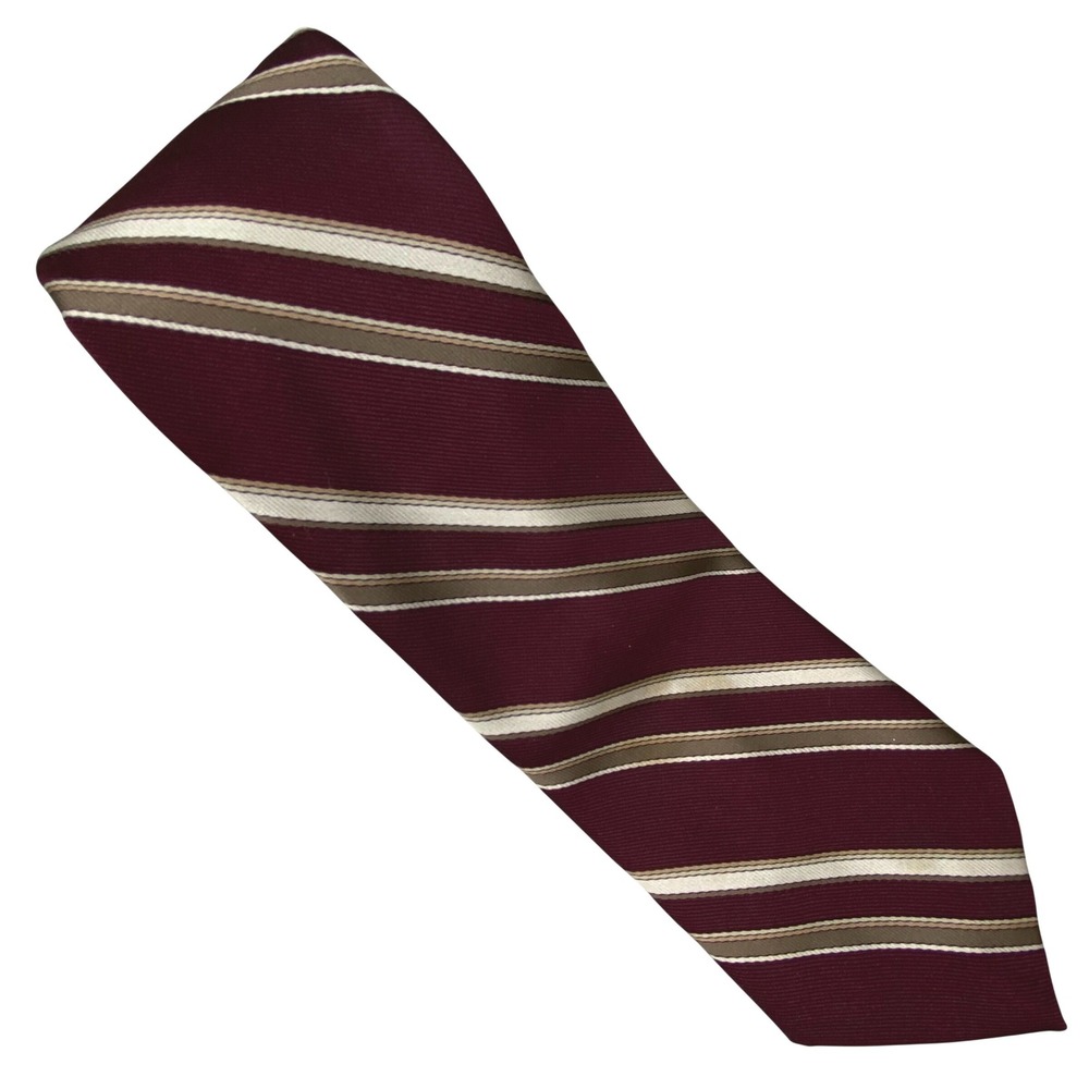Envoy Necktie Mens Burgundy Tan Striped Classic Professional Minimalist 56x3‎